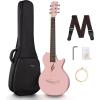 imageEnya Nova Go Carbon Fiber Acoustic Guitar 12 Size Beginner Adult Travel Acustica Guitarra wStarter Bundle Kit of Colorful Gift Packaging Acoustic Guitar Strap Gig Bag Cleaning ClothPink