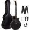 imageEnya X4 PRO Carbon Fiber Acoustic Electric Guitar 41Inch Full Size Cutaway Design AcousticPlus Pickup System with Builtin Effects ampamp Tuner Includes Deluxe Hard Case Leather Strap CableX4 PRO