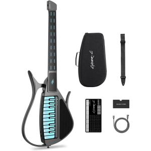 imageEnya CYBERG Stringless Smart Guitar Foldable Travel Backing Guitarra Builtin Drum Machine ampamp Bassline 20 instrument Sounds for OneMan Band App Interactive Chord Sheets For Adults ampamp Teens PurpleBlack