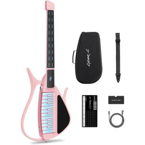 imageEnya CYBERG Stringless Smart Guitar Foldable Travel Backing Guitarra Builtin Drum Machine ampamp Bassline 20 instrument Sounds for OneMan Band App Interactive Chord Sheets For Adults ampamp Teens PurplePink
