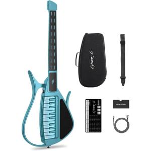 imageEnya CYBERG Stringless Smart Guitar Foldable Travel Backing Guitarra Builtin Drum Machine ampamp Bassline 20 instrument Sounds for OneMan Band App Interactive Chord Sheets For Adults ampamp Teens PurpleBlue