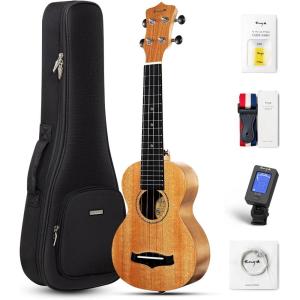 imageEnya Concert Ukulele 23 Inch Blue Solid Mahogany Top with Ukulele Starter Kit Includes Online Lessons TunerCase Strap Strings Capo Sand Shaker PickPolish Cloth EUC25D BUEUS25D Nature