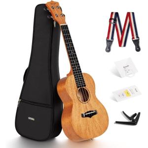 imageEnya Concert Ukulele 23 Inch Blue Solid Mahogany Top with Ukulele Starter Kit Includes Online Lessons TunerCase Strap Strings Capo Sand Shaker PickPolish Cloth EUC25D BUEUC25D Nature
