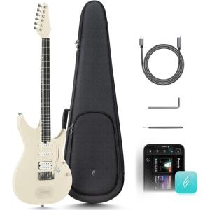 imageEnya Electric Guitar Inspire 39quot Smart Electric Carbon Fiber Guitarra with 15W Wireless Speaker 20 Distinct Tones Onboard Presets Charging Cable Adjusting Wrench and Gig BagWhite