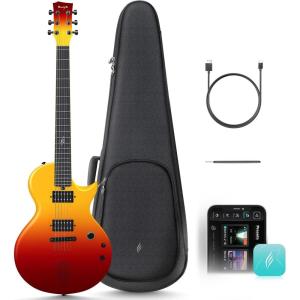 imageEnya Electric Guitar Inspire 39quot Smart Electric Carbon Fiber Guitarra with 15W Wireless Speaker 20 Distinct Tones Onboard Presets Charging Cable Adjusting Wrench and Gig BagRed