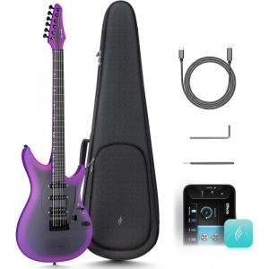 imageEnya Electric Guitar Inspire 39quot Smart Electric Carbon Fiber Guitarra with 15W Wireless Speaker 20 Distinct Tones Onboard Presets Charging Cable Adjusting Wrench and Gig BagPurple