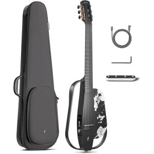 imageEnya NEXG 2 AcousticElectric Guitar Carbon Fiber Travel Smart Audio Guitar with 50W Wireless Speaker Wireless Microphone HiFi Monitor Earphones Footswitch Charging Stand and GigbagBlack LCF