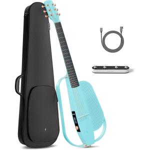 imageEnya NEXG 2 AcousticElectric Guitar Carbon Fiber Travel Smart Audio Guitar with 50W Wireless Speaker Wireless Microphone HiFi Monitor Earphones Footswitch Charging Stand and GigbagBlue