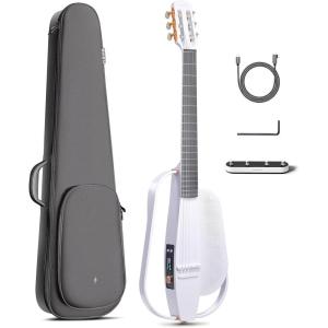 imageEnya NEXG 2 AcousticElectric Guitar Carbon Fiber Travel Smart Audio Guitar with 50W Wireless Speaker Wireless Microphone HiFi Monitor Earphones Footswitch Charging Stand and GigbagWhite