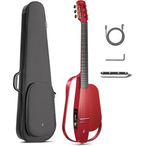 imageEnya NEXG 2 AcousticElectric Guitar Carbon Fiber Travel Smart Audio Guitar with 50W Wireless Speaker Wireless Microphone HiFi Monitor Earphones Footswitch Charging Stand and GigbagRed