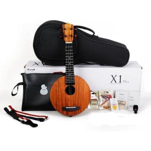 imageEnya Round Soprano Ukulele 21 Inch Mahogany and Ebony with Start Kit Includes Online Lessons Case Strap Strings Capo Sand Shaker PickPolish Cloth EURX121 round