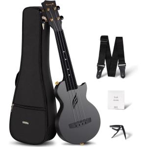 imageEnya Soprano Ukulele 21 Inch Carbon Fiber Travel Ukelele Nova U Mini Simple Yukalalee With Beginner Kit includes Case Strap Capo Strings Professional Ukalalee YukalaleeBlack