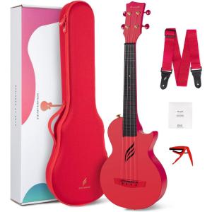 imageEnya Soprano Ukulele 21 Inch Carbon Fiber Travel Ukelele Nova U Mini Simple Yukalalee With Beginner Kit includes Case Strap Capo Strings Professional Ukalalee YukalaleeRed