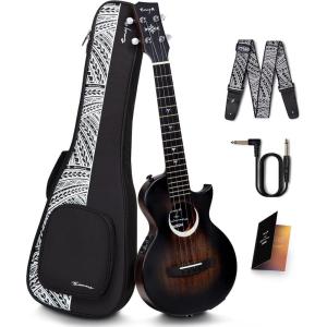 imageEnya Tenor All Solid Flame Maple Ukulele with Builtin AcousticPlus Pickup and Deluxe CaseBlack AcousticPlus Moon