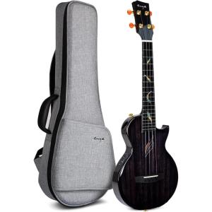 imageEnya Tenor All Solid Flame Maple Ukulele with Builtin AcousticPlus Pickup and Deluxe CaseBlack Feather