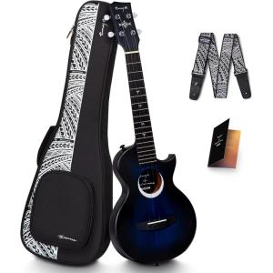 imageEnya Tenor All Solid Flame Maple Ukulele with Builtin AcousticPlus Pickup and Deluxe CaseBlue Acoustic Moon