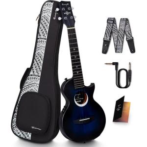 imageEnya Tenor All Solid Flame Maple Ukulele with Builtin AcousticPlus Pickup and Deluxe CaseBlue AcousticPlus Moon