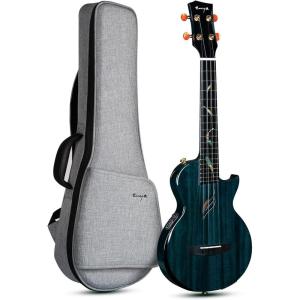 imageEnya Tenor All Solid Flame Maple Ukulele with Builtin AcousticPlus Pickup and Deluxe CaseBlue Feather