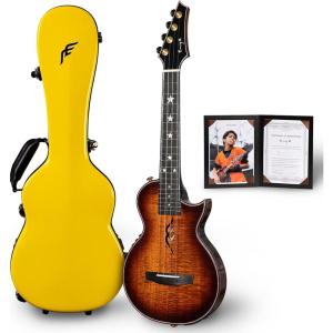 imageEnya Tenor All Solid Flame Maple Ukulele with Builtin AcousticPlus Pickup and Deluxe CaseFE Koa