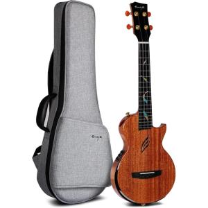 imageEnya Tenor All Solid Flame Maple Ukulele with Builtin AcousticPlus Pickup and Deluxe CaseNatural Feather