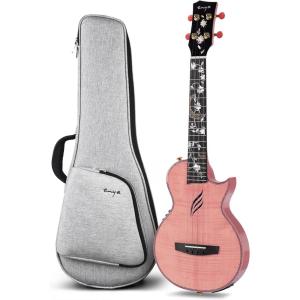 imageEnya Tenor All Solid Flame Maple Ukulele with Builtin AcousticPlus Pickup and Deluxe CasePink E6
