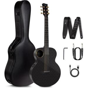 imageEnya X4 PRO Carbon Fiber Acoustic Electric Guitar 41Inch Full Size Cutaway Design AcousticPlus Pickup System with Builtin Effects ampamp Tuner Includes Deluxe Hard Case Leather Strap CableX4 PRO MINI