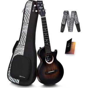 imageEnya Taimane Moon Signature Tenor Ukulele 26 Inch All Solid Mahogany with AcousticPlus Pickup Professional Electric Ukelele Bundle Black Finish EUT Moon BK EQAcoustic Black