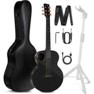 imageEnya Carbon Fiber Acoustic Electric Guitar X4 Pro Mini and Enya AutoLock Guitar Stand