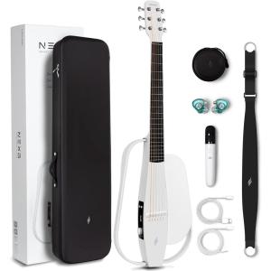imageEnya NEXG AcousticElectric Carbon Fiber Audio Guitar Smart Acustica Guitarra for Adults with 50W Wireless Speaker Preamp Wireless Microphone HiFi Monitor Earphones Strap and CaseWhite