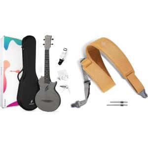 imageEnya Tenor Ukulele 26 Inch Carbon Fiber Cutaway Travel Ukelele for Adult with Beginner Bundle Kit Including Case Strap Capo and StringsNova U Pro Blackamp enya Magnetic Strap