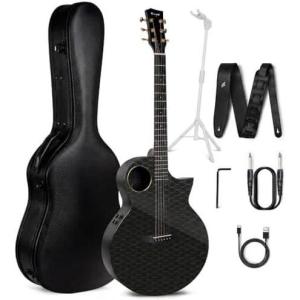 imageEnya X4 PRO Carbon Fiber Acoustic Electric Guitar and Enya AutoLock Guitar Stand